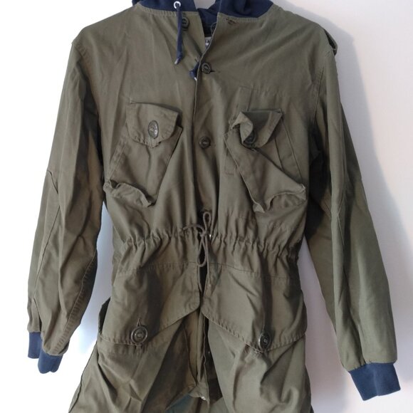 Vintage Army Shirt Jacket Hoodie Shacket OOAK Olive Green Blue Size Small - Picture 6 of 10